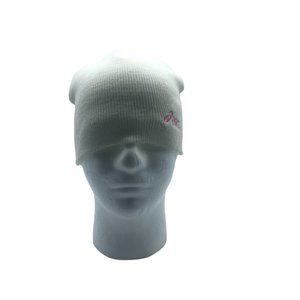 Asics Beanie Hat Cap Girls One Size White with Pink Embroidered Asics